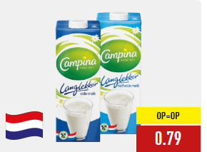 Campina Langlekker volle en halfvolle melk voor €0,79 bij de Aldi