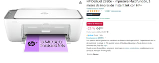 Impresora Multifunción HP DeskJet 2820e, 3 meses de impresión Instant Ink con HP+ por 44.89€
