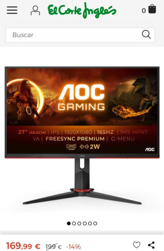 Monitor PC Gaming 68,6 cm (27") AOC por 169,99€.