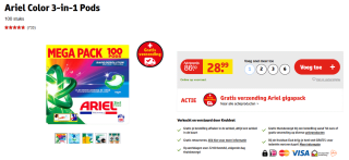 Ariel Color 3-in-1 Pods 100 stuks voor €28,99 bij Kruidvat