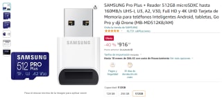 MicroSD Samsung Pro Plus 512GB + Lector por $760 en Amazon