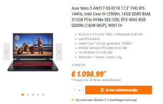 Acer Nitro 5 AN517-55 AN517-55-921R voor €1.098,99 bij Nbb