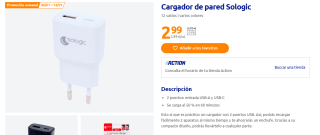 Cargador de pared para movil de 12 vatios por 3€ en tiendas action