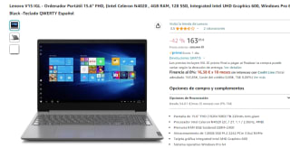 Portatil Lenovo V15 IGL con Intel Celeron N4020 de 4GB/128GB SSD por 163,85€