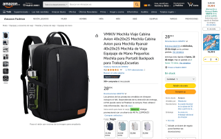 Mochila de viaje para cabina 40x20x25 diseñada para Ryanair por 17,39€