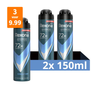 Rexona Men Advanced Protection Cobalt Dry anti-transpirant deodorant spray - 6 x 150 ml voor €9,99 bij de AH