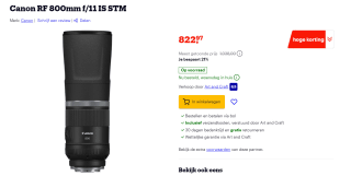 Canon RF 800mm F11 IS STM lens voor €822,97 bij Bol