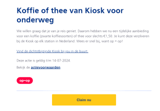 Koffie of thee van Kiosk voor €1,50