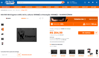 SSD da Kingston de 960GB - R$ 284,99