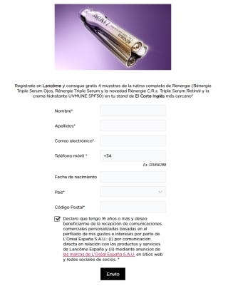 Consigue gratis 4 muestras de la rutina completa de Rénergie Lancome