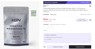 Creatina Monohidrato en Polvo de HSN Sin Sabor 500 g + Gel de Ducha por 7,49€