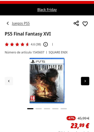 Final Fantasy XVI PS5 por 23,99€.