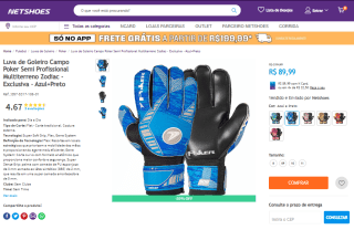Luva de Goleiro de Campo da Poker Semi Profissional, modelo Multiterreno Zodiac - R$ 89,99