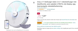 Imou L11 Stofzuigerrobot met dweilfunctie voor €129,99 bij Amazon