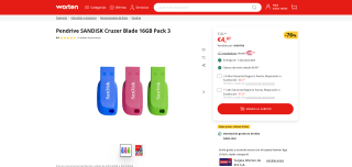 3 Pendrives Sandisk Cruzer Blade de 16GB por 4,87€