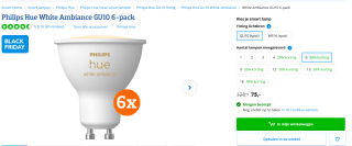 Philips Hue White Ambiance GU10 6-pack voor €75 bij Coolblue