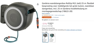 Gardena wandslangenbox RollUp M/L (wit) 25 m voor €132,90 bij Amazon.