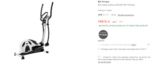Bicicleta elíptica ZK200 BH Fitness por 149.7€
