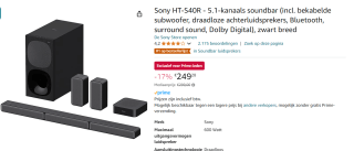 Sony Home Cinema Set HTS40R voor €249,28 met Amazon Prime