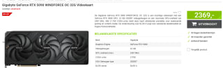 Gigabyte GeForce RTX 5090 WINDFORCE OC 32G Videokaart voor €2.369 bij Megekko