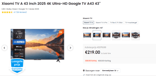 Xiaomi TV A 2025 43 Inch - Smart TV - Zwartvoor €219 bij Ochama