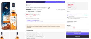 Talisker 10 años, Whisky Escocés Single Malt 0.7L por 25,60€