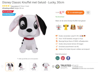 Disney Classic Knuffel met Geluid - Lucky, 30cm voor €8 bij Lobbes