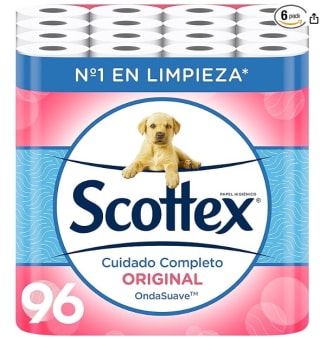 Scottex Original Papel Higiénico 96 rollos, 6 packs de 16 rollos por 20,95€