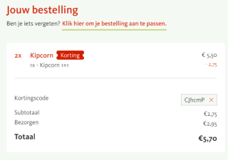 1+1 gratis op alle kipcorns bij Kwalitaria