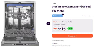 Etna VW744M volledig geïntegreerde vaatwasser voor €449 bij Ibood