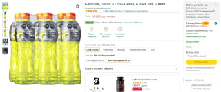 Pack de 6 Gatorade Lima-Limón 600ml por $81 en Amazon