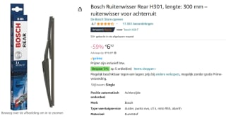 Bosch H301 - 300m - Ruitenwisser achter voor €6,92 bij Amazon.nl