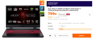 Ordenador Portatil Acer Nitro 5 AN515-47-R6UV AMD Ryzen 7 7735HS/16GB/1TB SSD/RTX 3050Ti/15.6" por 799€