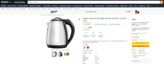 Chaleira Elétrica em Inox da Elgin de 1.8 Litros - R$ 94,39
