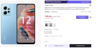 Movil Xiaomi Redmi Note 12 de 4GB+128GB por 124€