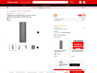 Frigorífico combi LG GBP31DSLZN, 374 l No Frost 186 cm DOORCooling, NatureFRESH por 438,84€
