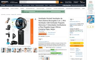 Ventilador portátil recargable con batería de 3000mAh por 7,79€