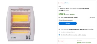 Calefactor Atvio de Cuarzo 800W en $99 | Descuento Walmart