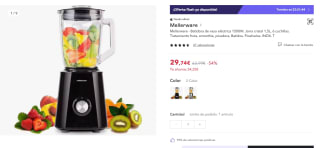 Mellerware Batidora de vaso eléctrica 1500W. Jarra cristal 1,5L, 6 cuchillas por 29,74€ (cuenta nueva 17,84€)