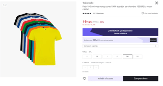 Pack 10 Camisetas manga corta 100% algodón para hombre por 14.12€