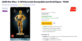LEGO Star Wars 75398 C-3PO voor €89,99 bij Bol