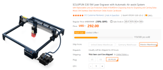 SCULPFUN S30 5W Laser con Asistencia a $5,592 en TomTop