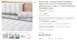 Pikolin Home Juego Sábanas Polialgodón Algodón 50% Cama 135 cm por 18,99€