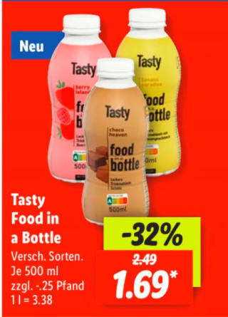 Drinkmaaltijden 500 ml voor €1,69 bij de Lidl in Duitsland