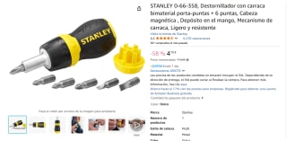 STANLEY 0-66-358, Destornillador con carraca bimaterial porta-puntas + 6 puntas por 4,79€