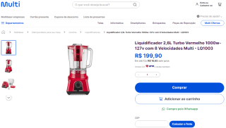 Liquidificador da Multilaser de 2,6L, modelo Turbo de 1000w - R$ 199,90