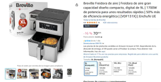 Freidora de aire gran capacidad diseño compacto, digital de 9L con 1700W por 70,58€