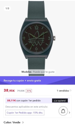 Adidas Reloj analógico de mujer por 33,11€.