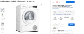 Secadora 8kg con Bomba de Calor Bosch A++ WTR85V91ES por 469€