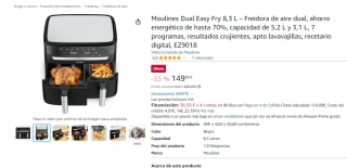 Freidora de aire dual Moulinex Dual Easy Fry 8,3 L por 149.99€